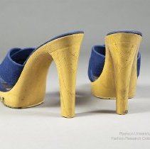 Wooden mules with navy canvas straps